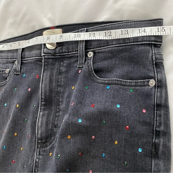 Alice + Olivia Skinny Leg Black Jeans Multicolor Crystals Print Mid-Rise size 28 - Picture 15 of 16